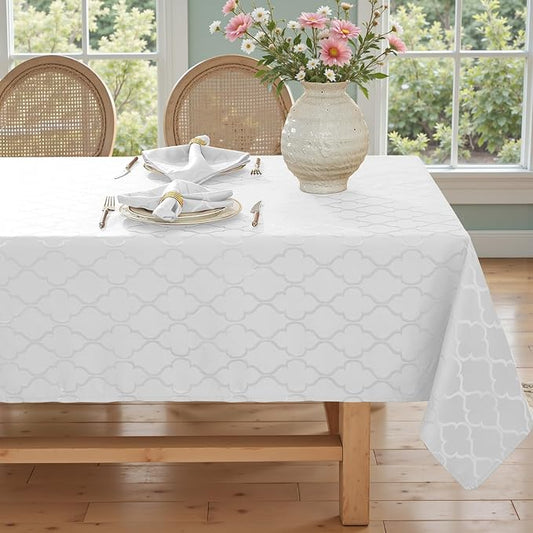Larponder Tablecloth Rectangle, Jacquard Polyester Table Cloth, Washable & Spill Proof Table Cover for Spring Kitchen Graduation Dining Party Picnic (Rectangle, 52" x 70", White)
