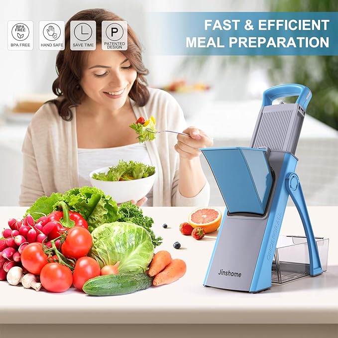 Upgrade Safe Mandoline Slicer Plus, Vegetable Potato Slice and Food Chopper Adjustable Thickness French Fries Cutter, Kitchen Chopping Artifact (Blue)