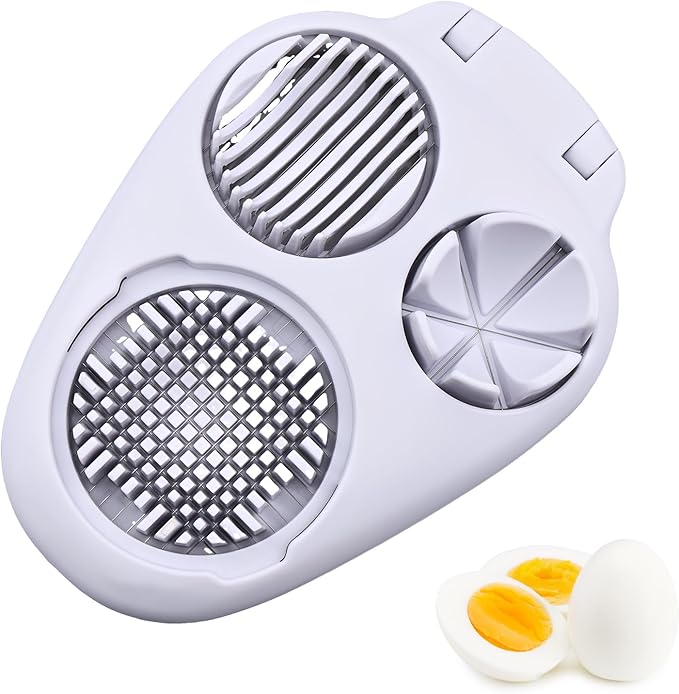 Egg Slicer for Hard Boiled Eggs, 3 Slice Modes Egg Cutter & Egg Dicer, Stainless Steel Egg Chopper for Strawberry, Grape & Tomato, Compact Kitchen Tool