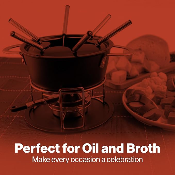 Swissmar Realp 11-Piece Cast Aluminum Fondue Set - Ideal for Melting Cheese & Chocolate Fondue, Oil & Broth Cooking - Perfect for Kitchen Collection & Wedding Gifts - 1.5 Liter / 1.58 Quarts