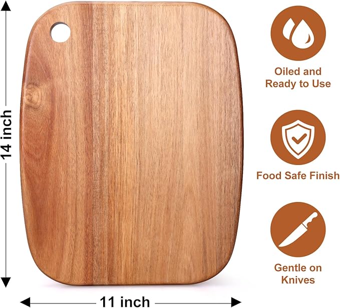 Gtencemen Large Acacia Wood Cutting Boards for Kitchen with Hanging – Big Wooden Cutting Board for Vegetables, Bread, Steak, Meat, Cheese, Charcuterie - BPA Free, 14" x 11"