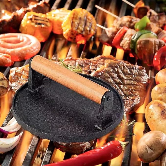 5.7inch Heavy Duty cast Iron Smash Burger Press Grill Press Burger Smasher Indoor Outdoor Griddle Accessories and 11inch Visual Melting Dome Cover