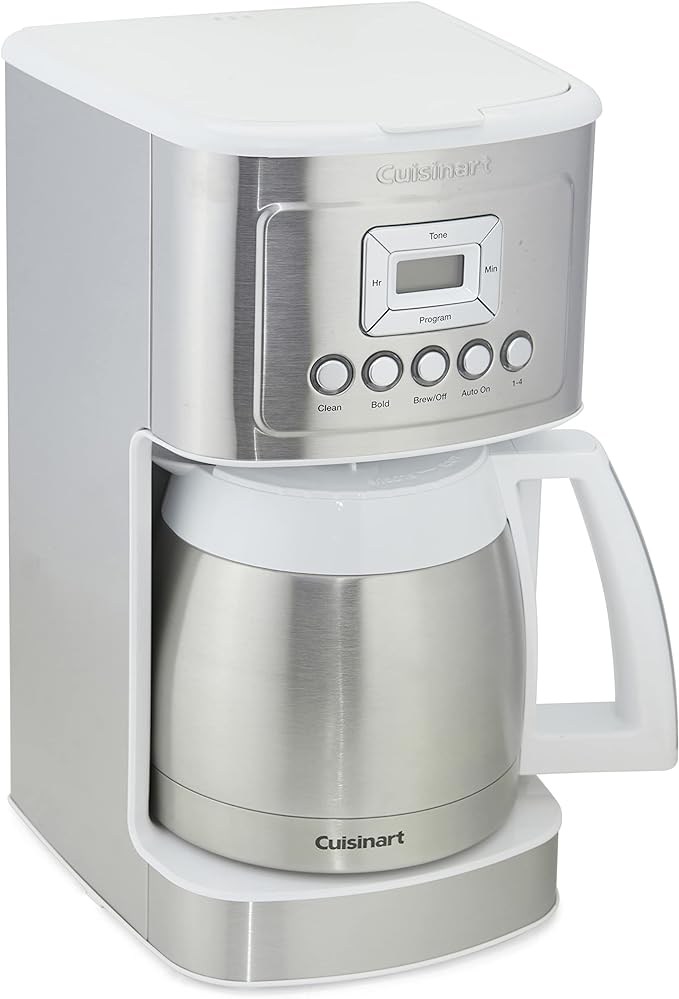Cuisinart 12-Cup Coffee Maker, Programmable PerfecTemp Thermal Carafe Coffee Machine with 1-4 Cup Setting, Brew Strength Control and Brew Pause, Stainless Steel, White