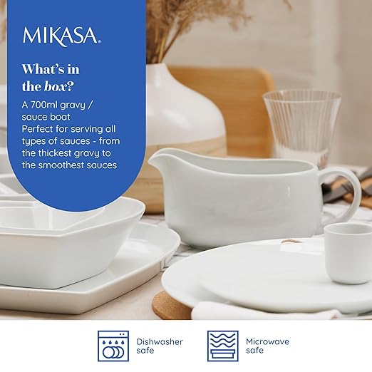 Mikasa Chalk Porcelain Gravy Boat 700ml, Suace Jug, Serving Dish, Labelled, Black