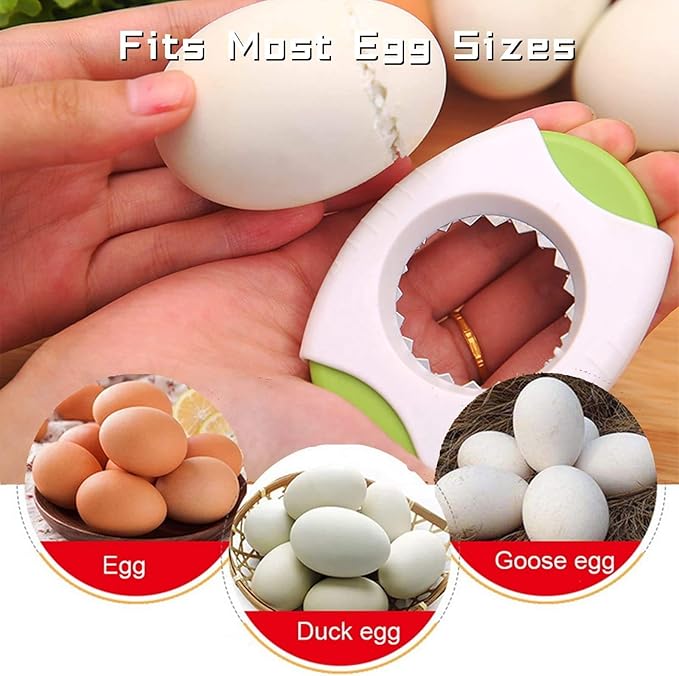 Egg Shell Cutter and Breaker, Food Grade Plastic, White and Multi-Color Accents, Manual Opener with Stainless Steel Teeth (Blue)
