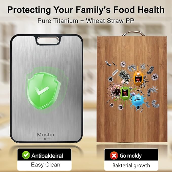 Titanium Cutting Board for Kitchen, Cutting Board Double Sided Food Grade, Pure Titanium/PP,Chopping Board for Meat Vegetable Fruit,Easy to Clean,Kitchen Gifts(16''x11'')