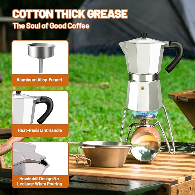 DITOSH 6 Cup Aluminum Espresso Stovetop Moka Pot Express Coffee Maker Percolator Italian Classic Mocha Coffee Machine for Italian and Cuban Cafe Brewing for Home & Camping 300ml 10oz