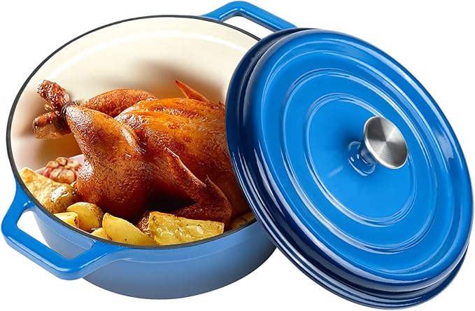 Miereirl 6.5 Quart Enameled Dutch Oven Pot with Lid, Cast Iron Dutch Oven with Dual Handles for Bread Baking, Cooking, Non-stick Enamel Coated Cookware (Dark Blue)