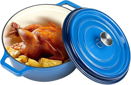 Miereirl 6.5 Quart Enameled Dutch Oven Pot with Lid, Cast Iron Dutch Oven with Dual Handles for Bread Baking, Cooking, Non-stick Enamel Coated Cookware (Dark Blue)