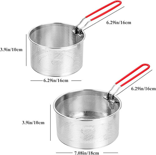 Pasta Strainer Set of 2, Stainless Steel Noodle strainer with Removable Handle Metal Pasta Strainer Basket Deep Fryer Basket, Kitchen Colander for Washing Draining Deep-frying Boiling Steaming