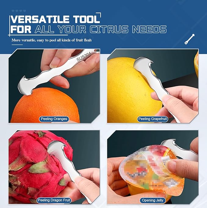 Stainless Steel Citrus Peeler Tool – Orange Peeler for Kitchen, Lemon Peeler, Grapefruit Peeler, Effortless Fruit Peeler with Sharp Blade, Ergonomic Grip, Rust-Resistant, Easy Storage
