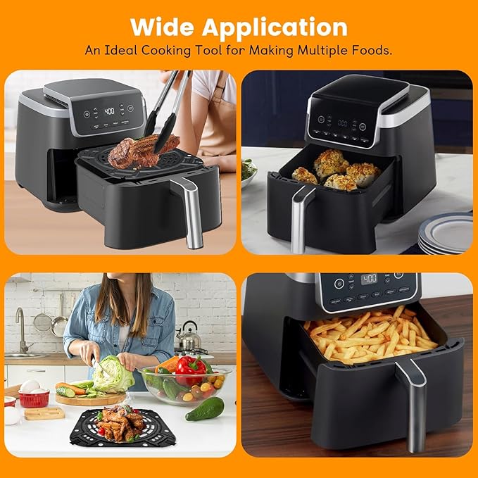 GWYSY Air Fryer Accessories for Ninja AF141 Air Fryer Pro 4 in 1 AF142 Air Fry Max 5 in 1 5 QT, 8.5''×8.5'' Air Fryer Replacement Parts Grill Crisper Plate Grill Pan Tray Rack, Dishwasher Safe