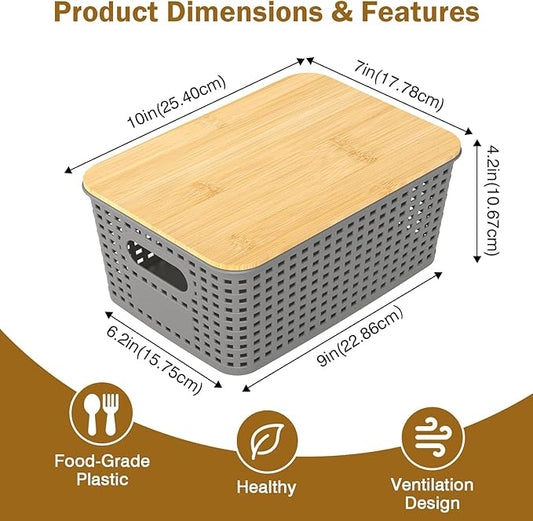 Stackable Storage Basket: Plastic Baskets Bins, Baskets for Organizing, Pantry Decorative Containers for Closets, Cabinets, Shelves(8 Pack, Grey)