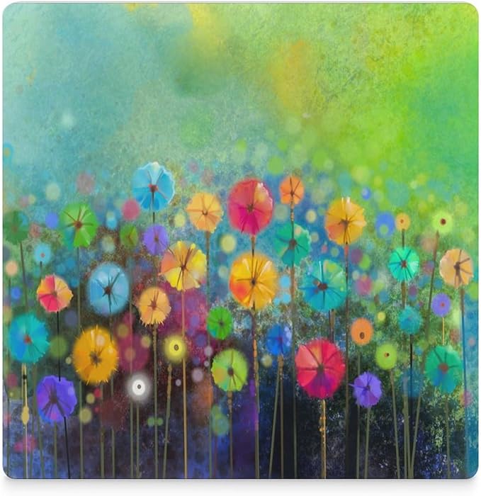 Square-6PCS Floral Ceramic Coasters, Square Absorbent Drink Coasters, Watercolour Abstract Wildflower Nature Plant Colorful Floral Ceramic Table Coasters for Coffee, Beverage, Wine, Beer Coasters