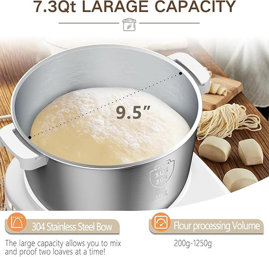 AIZIYO DoughChief, 7.4QT Dough Maker, Dough Mixer with Ferment Function, 304 Stainless Steel Bowl, Removeable lid, Face-up Touch Panel, Electric Dough Proofing Box for Pizza & Bread