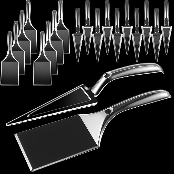 Patelai 20 Pcs Cake Server Set Disposable Plastic Serving Spatula Cutter Square and Triangle Servers Spatula Knives Pie Pizza Pastry Slicer Serving Utensils Clear for Kitchen Wedding
