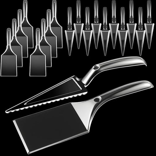 Patelai 20 Pcs Cake Server Set Disposable Plastic Serving Spatula Cutter Square and Triangle Servers Spatula Knives Pie Pizza Pastry Slicer Serving Utensils Clear for Kitchen Wedding