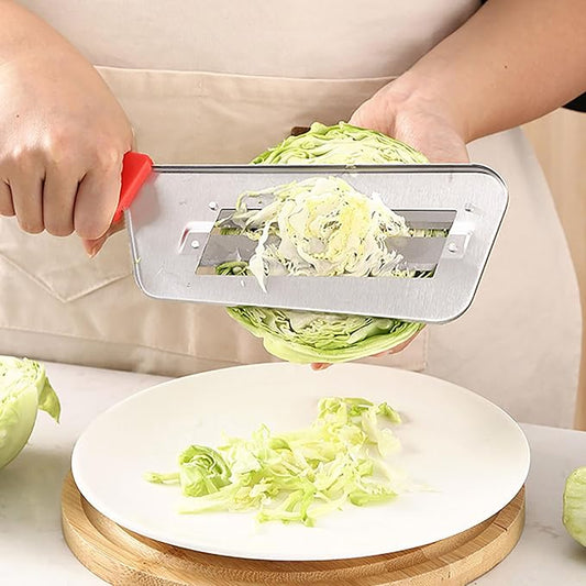 2 Pcs Stainless Steel Vegetable Cutter, Cabbage Shredder, Upgraded Double-Layer Slicer for Sauerkraut, Kitchen Knife with Sharp Blades for Slicing, Grating & Shredding (2 Pcs-Black-Red)