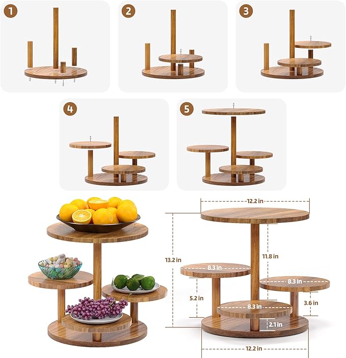 HURZMORO 4 Tier Cupcake Tower Stand for 50 Cupcakes,Wood Cake Stand with Tiered Tray Decor,Farmhouse Tiered Tray Decor,Cupcake Display for Birthday Graduation Baby Shower Tea Party (Albizia)