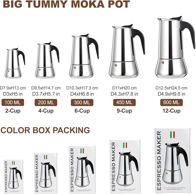 DITOSH 2 Cup Stovetop Espresso Maker Stainless Steel Moka Pot Stove Top Percolator Italian Coffee Makers Capable Mocha Greca Machine Cafe Classic Induction Cookers for Home and Camping 100ml 3.3oz