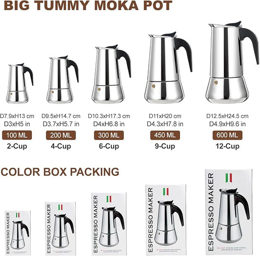 DITOSH 2 Cup Stovetop Espresso Maker Stainless Steel Moka Pot Stove Top Percolator Italian Coffee Makers Capable Mocha Greca Machine Cafe Classic Induction Cookers for Home and Camping 100ml 3.3oz