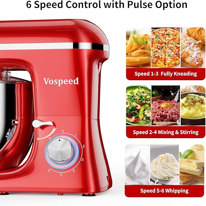 Stand Mixer 9 IN 1, 850W Tilt-Head Multifunctional Electric Mixer with 8 QT Stainless Steel Bowl, 1.5L Glass Jar, Meat Grinder, Hook, Whisk, Beater Dishwasher Safe (Red)