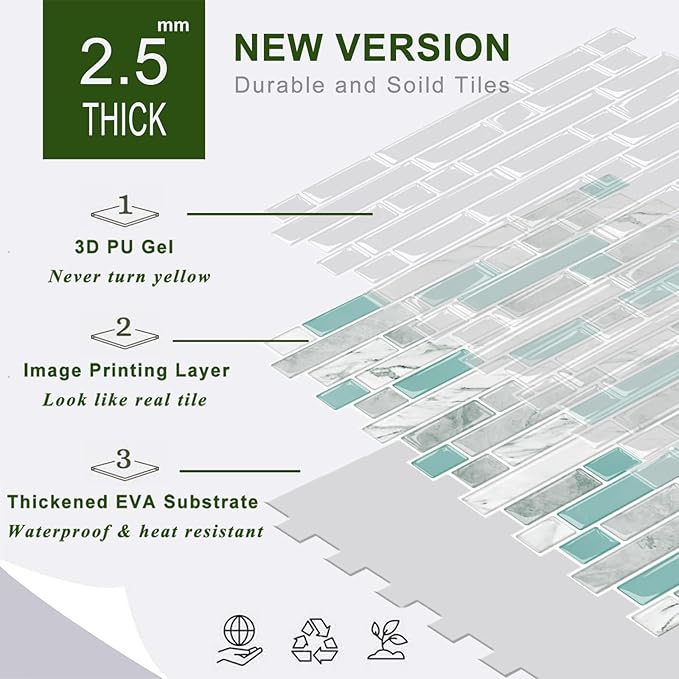 STICKGOO Peel and Stick Tile Backsplash for Kitchen, 12”×12”Stick on Backsplash, Self Adhesive Tile for Kitchen Backsplash and Bathroom(10 Sheets, Thicker Design)