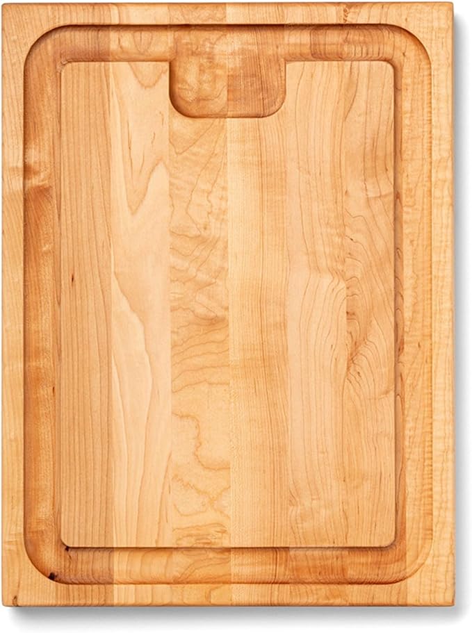 John Boos Aujus Series Rectangular Wooden Maple Cutting Board 20”x15” – 1.5” Thick, 12-lb Reversible Butcher Block with Sloped Juice Groove, Edge-Grain & Finger Grips – Made in the USA