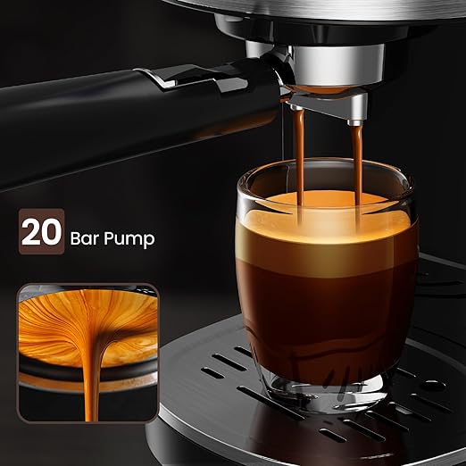 Electactic Espresso Machine 20 Bar, Professional Stainless Steel Coffee Maker with LCD Display, Steam Wand, 45oz Removable Water Tank, for Espresso, Cappuccino, Latte at Home or Office, Black
