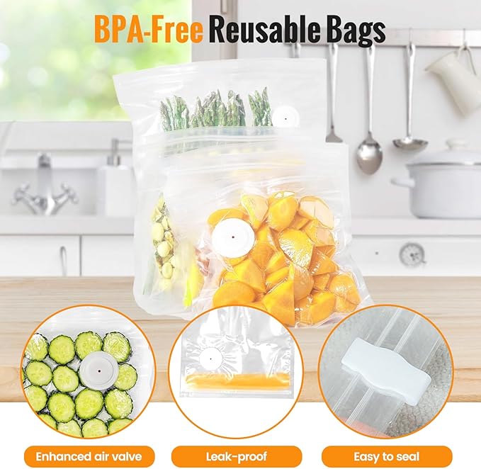 Vacuum Sealer for Food, Portable Handheld Sealer Machine with 30 Reusable Vacuum Bags, Seal Meal Saver, Cordless Food Sealer