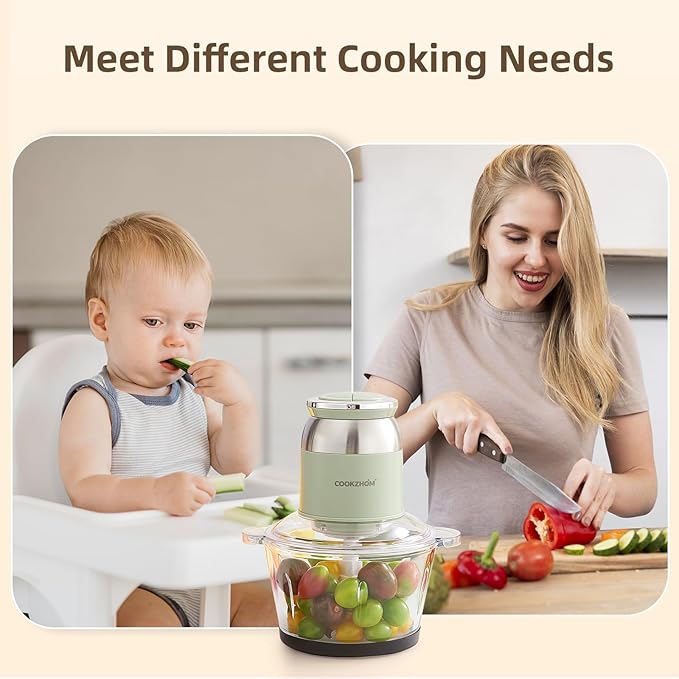 COOKZHOM Green Food Processor,500W Electric Meat Grinder with 8 Cup Glass Bowl and 4 Sharp Blades, Food Chopper & Vegetable Chopper for home use,Meat Processor, Vegetables, Fruits and Nuts