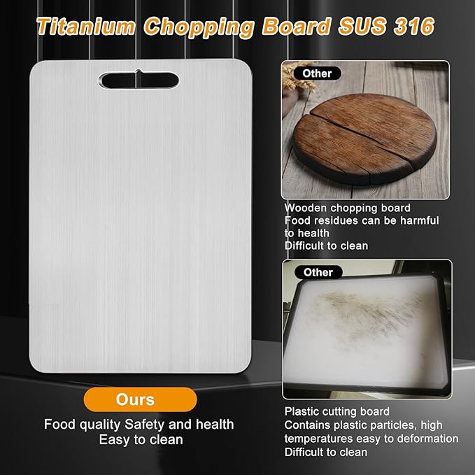 Titanium Cutting Board Set of 3, 100% Pure Titanium Cutting Boards for Kitchen, 3 Pcs Double Sided Food Grade Non Stick Chopping Cutting Boards for Meats, Fruits And Vegetables (S+M+L)
