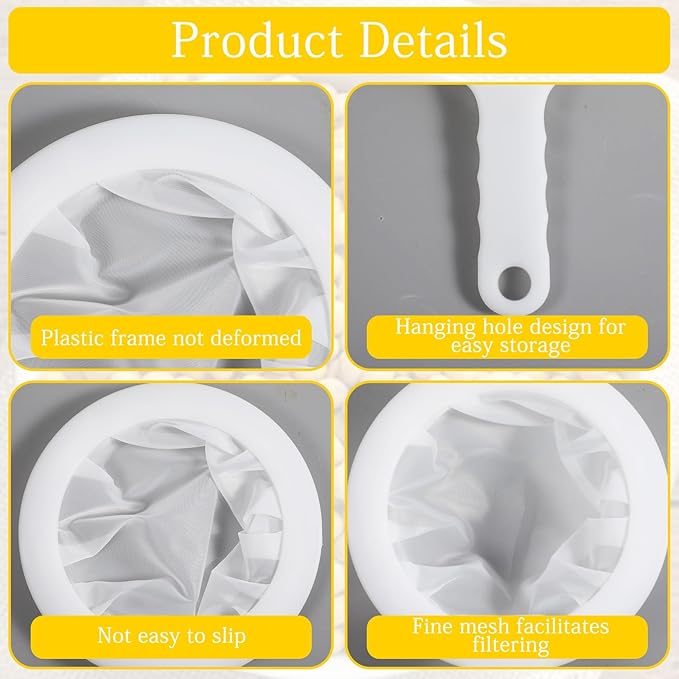 Small Strainer Fine Mesh, 2 Pcs Reusable Plastic Fine Mesh Strainer with Handle, Small Strainers for Juicing Kitchen Supply for Cooking Cheese Milk Juice