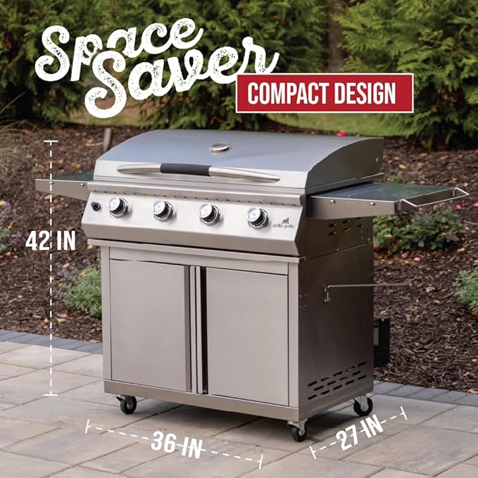GRILLA Primate Gas Grill & Griddle with Clearview Grease Management System, Heavy-Duty Stainless Steel Design, 490 Square Inches of Cook Space for Grilling, Outdoor Grilling, Outdoor Cooking