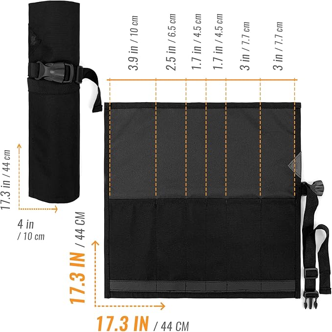 Under NY Sky Knife Roll Case - 6 Slots - Heavy Duty Oxford Canvas Pouch - Leather Reinforced - Portable Bag for Cooking Tools, Utensils, Cutlery Knives, Brushes - Chefs, Kitchen, Travel, Gift - Black
