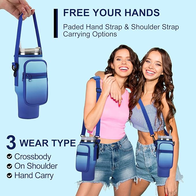 Water Bottle Carrier Bag for Stanley 40/30 oz Tumbler with Phone Pocket Neoprene Water Bottle Holder with Shoulder & Handheld Strap Stanley Cup Accessories