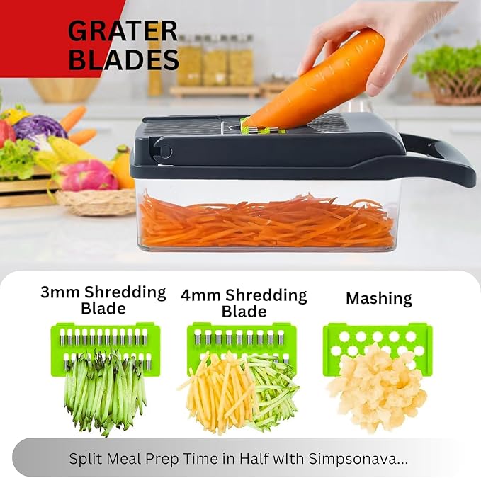 17 in 1 Vegetable Chopper Mandoline Slicer – All In One Veggie Cutter Food Grater Includes Onion Goggles, Egg Separator, Hand Guard – Sharp Stainless Steel Blades – 2 in 1 Drain Basket