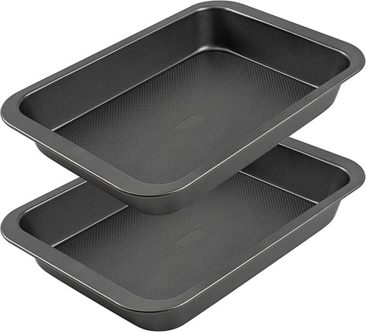 Tiawudi Cake Pan, Nonstick Baking Pan for Cake, Bread, Brownie or Lasagna, Heavy Duty Baking Dish with Diamond Texture Pattern and Wide Grips, Set of 2
