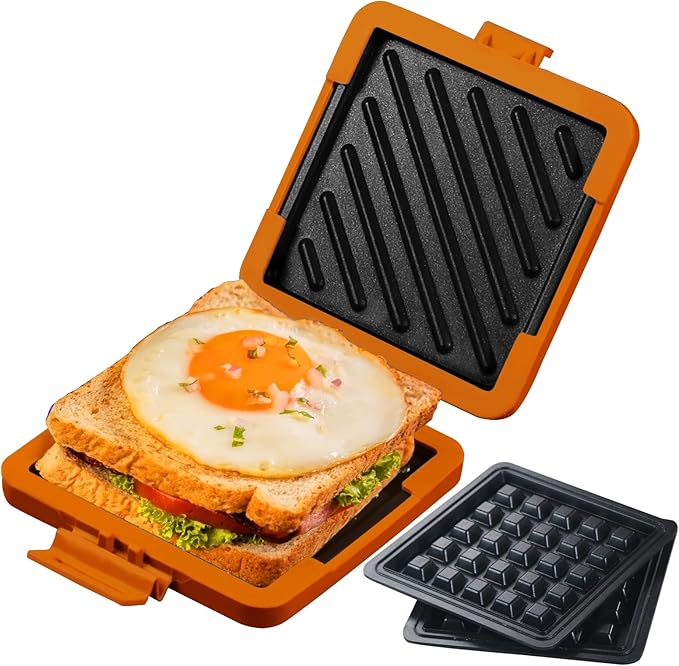 Microwave Sandwich Maker & Waffle Maker 2-in-1 Set - Full Wrap detachable Silicone waffle sandwich maker for Breakfast/meats,Fast Grilled cheese,Dishwasher Safe,Portable for Home/Travel/Gifts