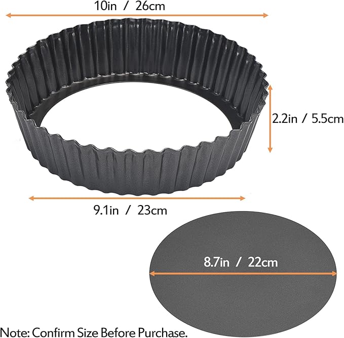 Kazozobi 2 Pack Nonstick Tart Pan, Quiche Pan, Carbon Steel Deep-dish Pie Pan with Removable Loose Bottom (10 In)