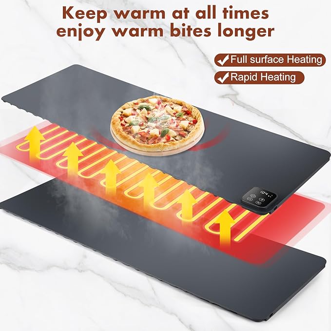Food Warming Mat - 47.24''x15.75'' Food Warmer, 7-Temp Adjustable Fast Heating, Heat Meals/Keep Food Warm, Silicone Surface for Ceramic/Glass/Metal Containers, 8H Auto Shutoff
