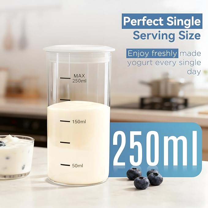 Yogurt Maker Machine with Auto Cooling, 250ml/8.5oz Personal Yogurt Machine, One-Touch Control, Fresh Yogurt Daily, Compact Yogurt Maker for Home & Office