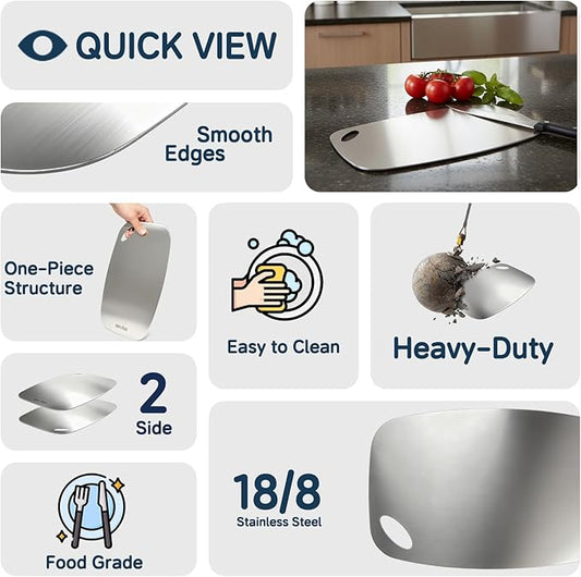 Beviss Cutting Board Set of 3, 100% Pure 18/8 Stainless Steel Cutting Board Double Sided, Chopping Board for Kitchen, Dishwasher Safe Chopping Board for Meat, Vegetables or Fruit, S+M+L