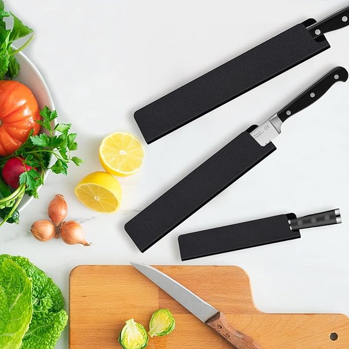 Chef’s Knife Roll Case &6 Packs Knife Edge Guard Set Universal Blade Covers ,Waxed Canvas Cutlery Knives Holders Protectors,Chef's Knife Roll Bag,Portable Travel Chef Knife Case Carrier Storage Bag