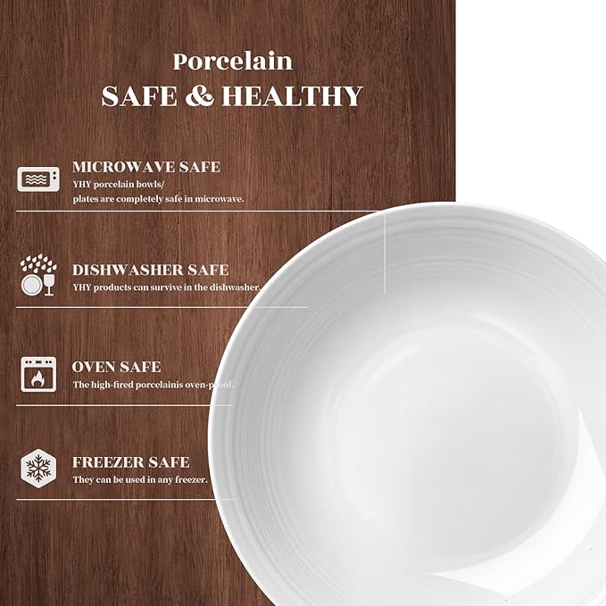 Y YHY 26 Ounces Porcelain Pasta Salad Bowls, White Soup Bowl Set, Wide and Shallow, Set of 6, Spiral Pattern, Christmas Thanksgiving