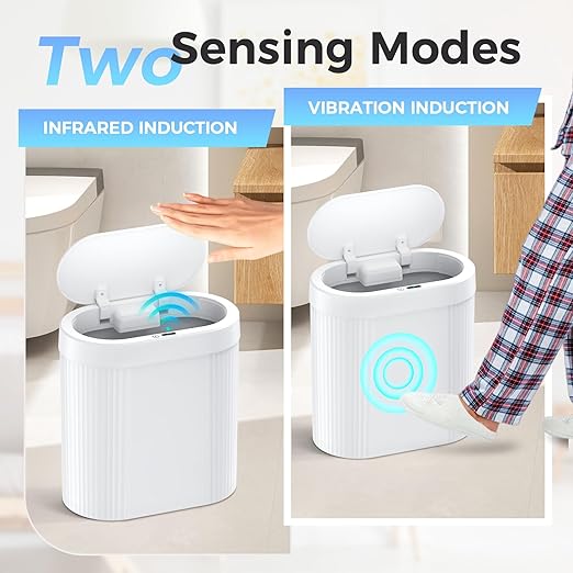 3 Pack 5 Gallon Bathroom Trash Can with Lid, Automatic Motion Sensor White Trash Can, Touchless Slim Waterproof Garbage Bin for Kitchen, Bedroom, Office, and Bathroom