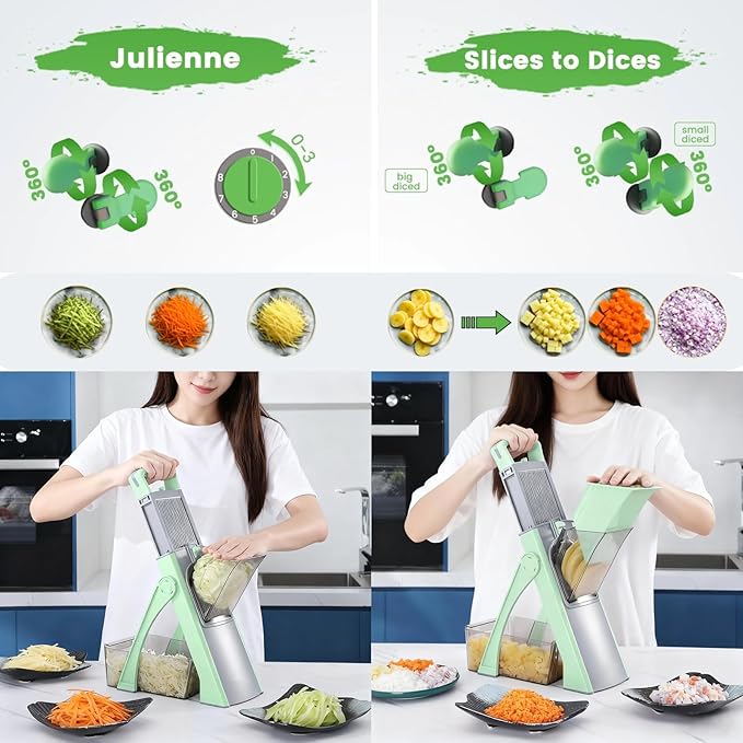Safe Mandoline Slicer for Kitchen,Freely Adjustable Food Chopper,Kitchen Must Haves Vegetable Chopper,Potato Onion Carrot Cucumber Slicer (green)