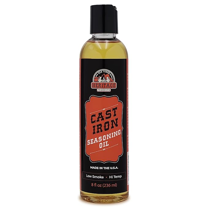 Heritage Products Cast Iron Seasoning Oil - Low-Smoke, Hi Temp All-Natural Skillet Conditioner for Dutch Oven, Griddle, Camp Grill – Cleans, Protects Cast Iron Cookware with Avocado Oil