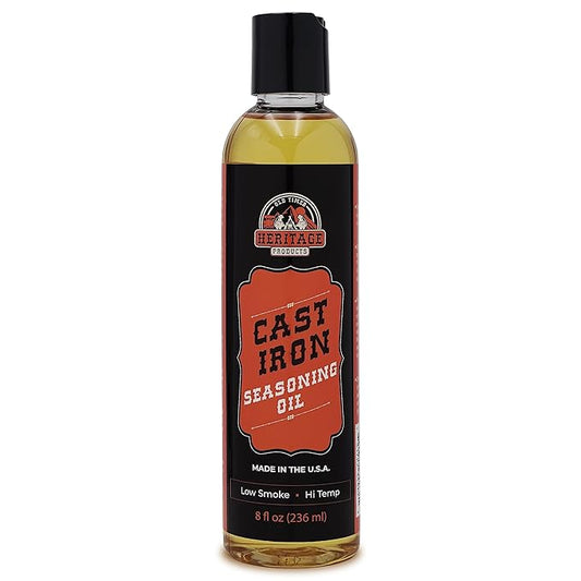 Heritage Products Cast Iron Seasoning Oil - Low-Smoke, Hi Temp All-Natural Skillet Conditioner for Dutch Oven, Griddle, Camp Grill – Cleans, Protects Cast Iron Cookware with Avocado Oil