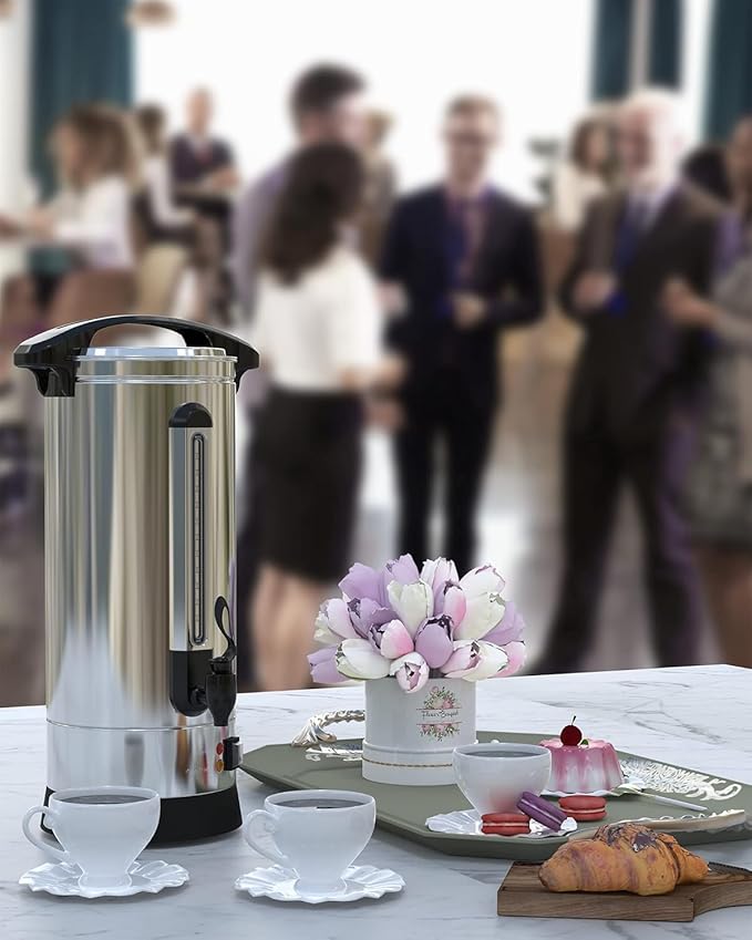 16 L/110 Cups Coffee Urn, 4.2 gal Double Wall Commerical Coffee Maker for Buffet Catering Wedding Gathering, Large Capacity Hot Coffee Dispenser, Stainless Steel Hot Water Urn